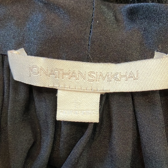 Jonathan Simkhai black silk faux wrap top with lace sleeves - Picture 9 of 12